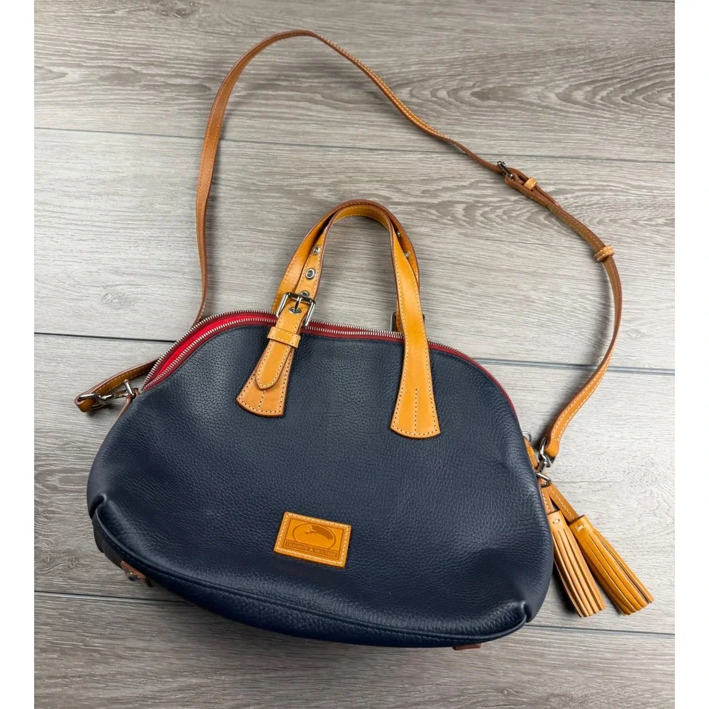Dooney & Bourke Womens Pebble Grain Zip Zip Satchel Navy Blue Medium